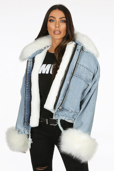 ESTHER - Oversize fur lined denim jacket