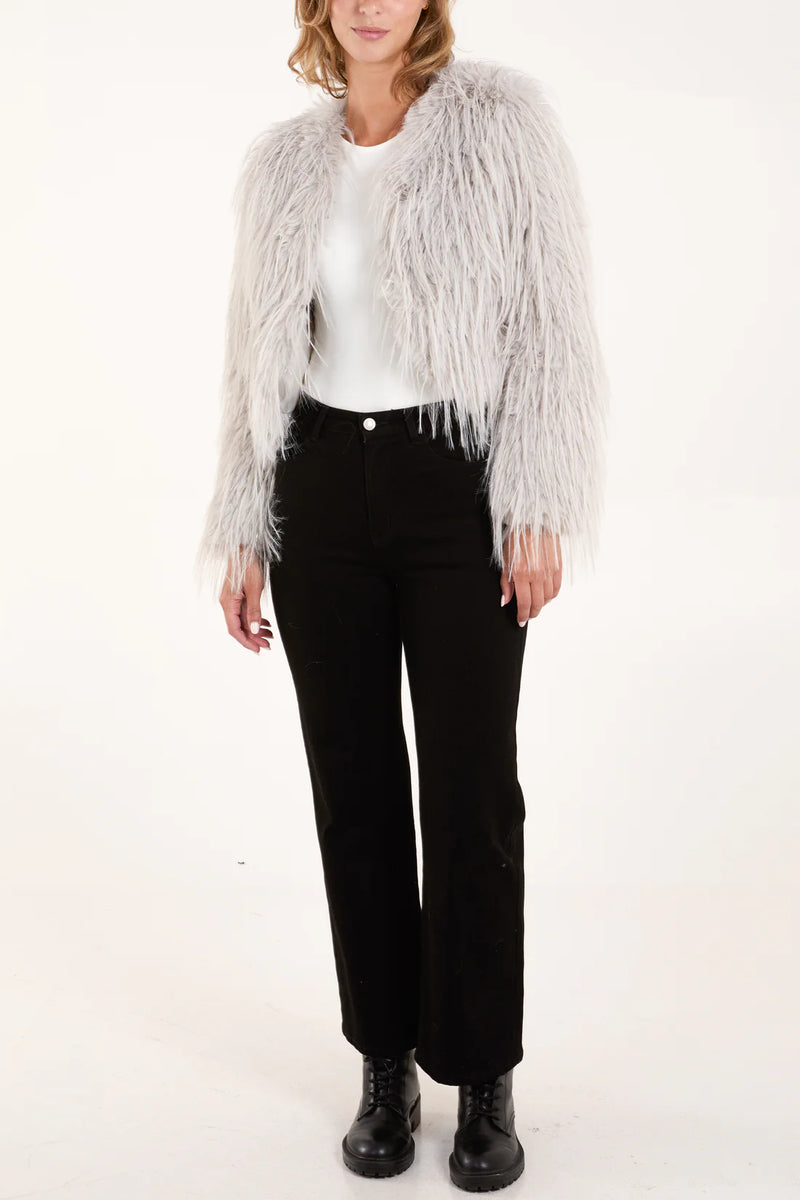 ROSE- Lurex Detail Cropped Fur Coat