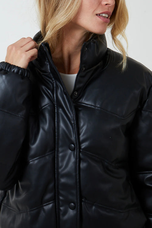 TIFF- Faux Leather Puffer Jacket