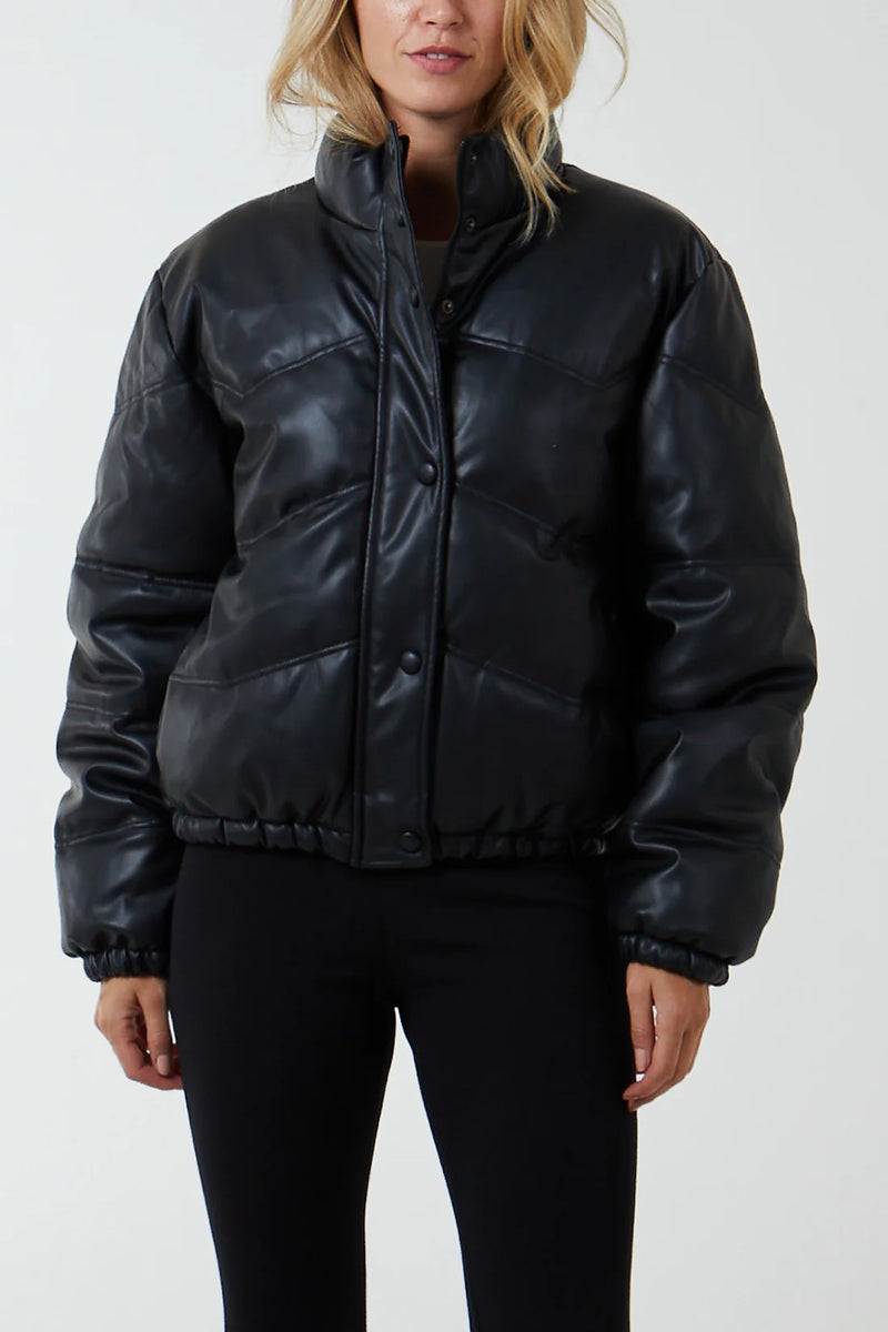 TIFF- Faux Leather Puffer Jacket