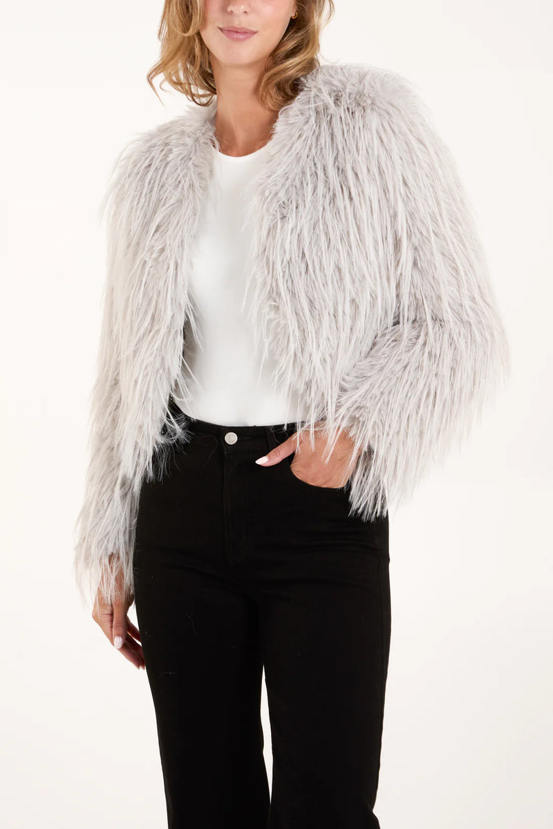 ROSE- Lurex Detail Cropped Fur Coat