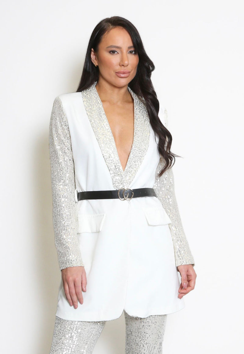 XIMENA - Sequin belted blazer