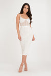 KATRIN - White lace & stripe mesh dress